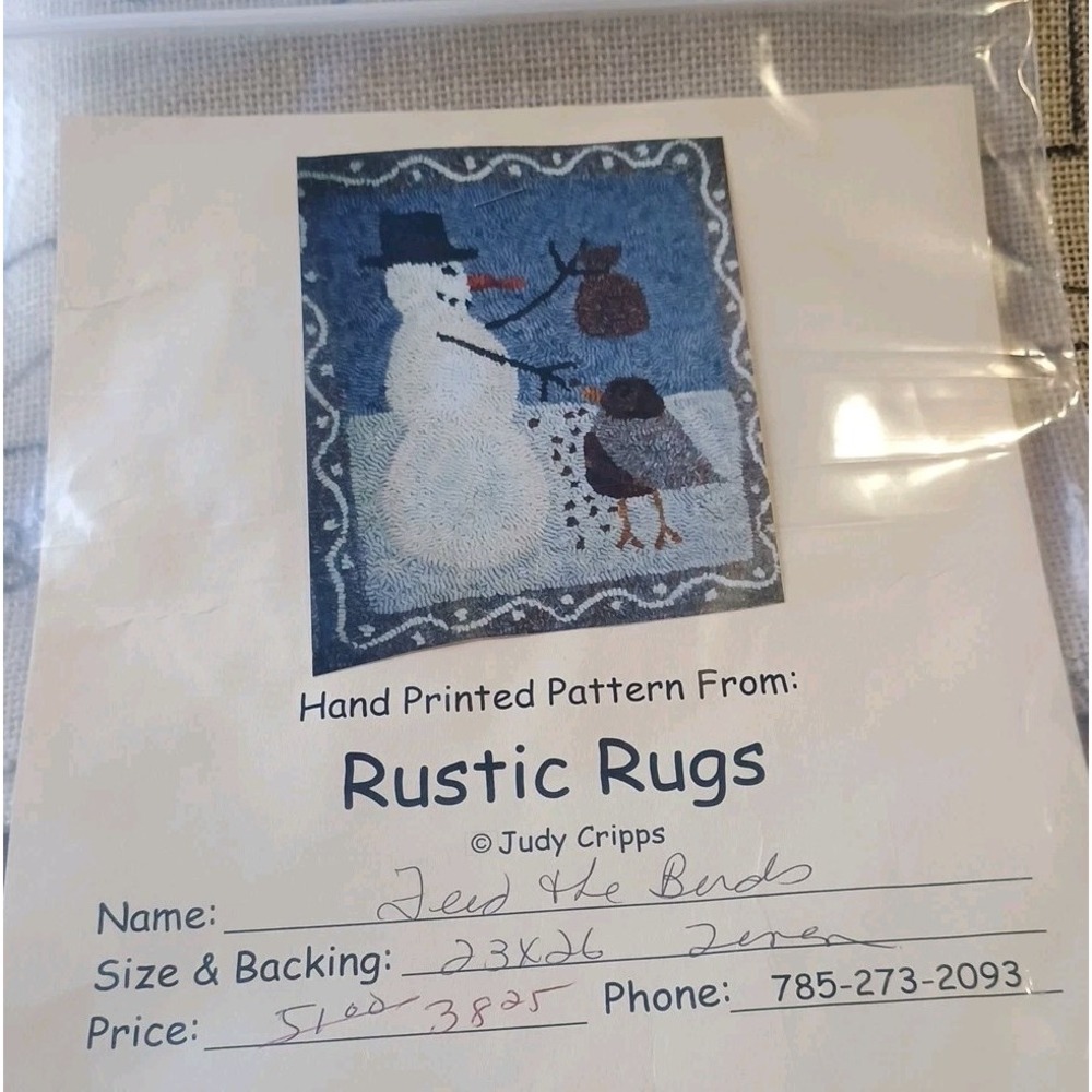 Vtg Pre-Printed/Stamped Needlework  Snowman Bird Winter Rug Pattern‎